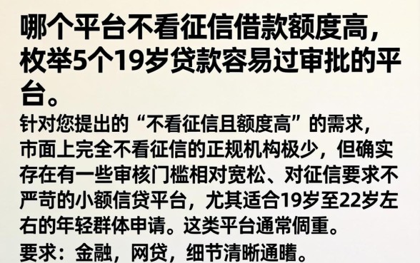 哪个平台不看征信借款额度高，枚举5个19岁贷款容易过审批的平台