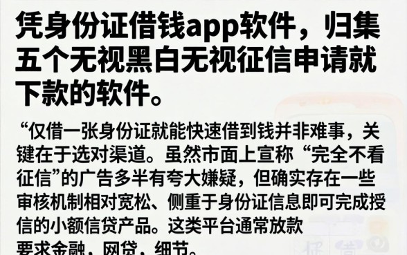 凭身份证借钱app软件，归集五个无视黑白无视征信申请就下款的软件