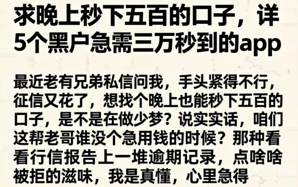 求晚上秒下五百的口子，详细阐述5个黑户急需三万秒到的的app