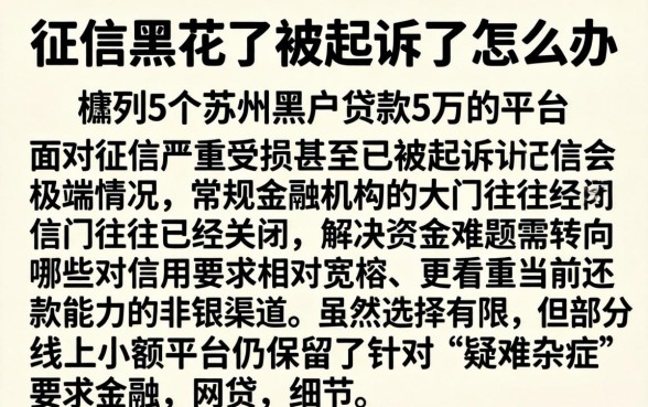 征信黑花了被起诉了怎么办，胪列5个苏州黑户贷款5万的平台