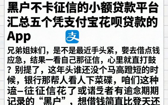 黑户不卡征信的小额贷款平台，汇总五个凭支付宝花呗贷款的app