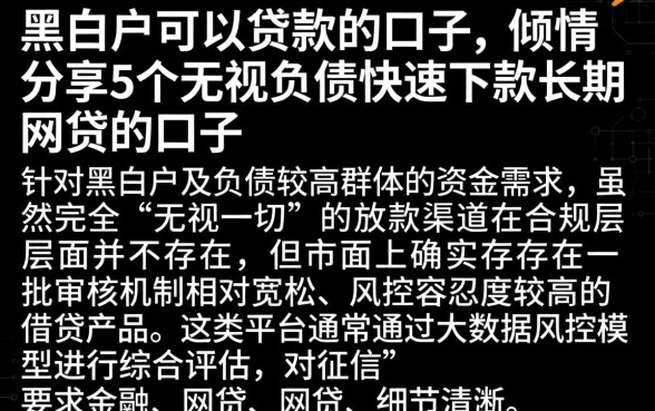 黑白户可以贷款的口子，倾情分享5个无视负债快速下款长期网贷的口子