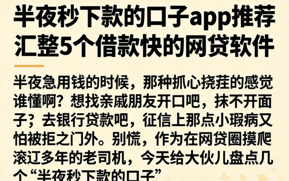 半夜秒下款的口子app推荐，汇整5个借款快的网贷软件