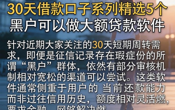 30天借款口子系列，精选5个黑户可以做大额贷款软件