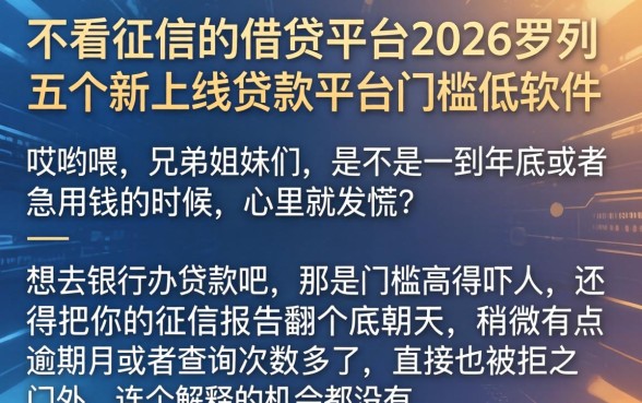 不看征信的借贷平台2026，罗列五个新上线贷款平台门槛低软件