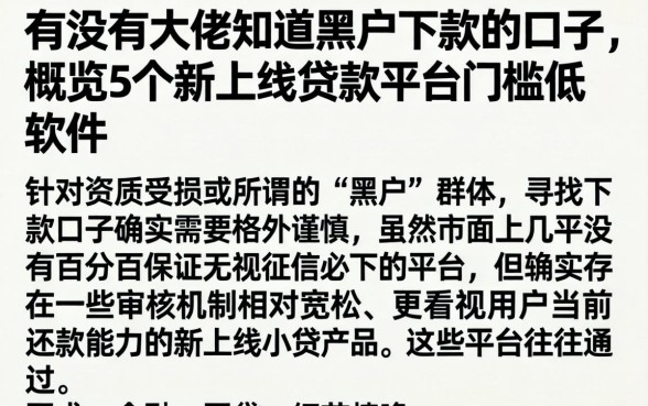 有没有大佬知道黑户下款的口子，概览5个新上线贷款平台门槛低软件