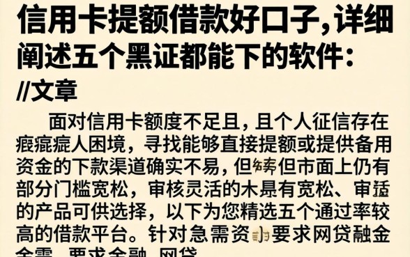 信用卡提额借款好口子，详细阐述五个黑户都能下的软件