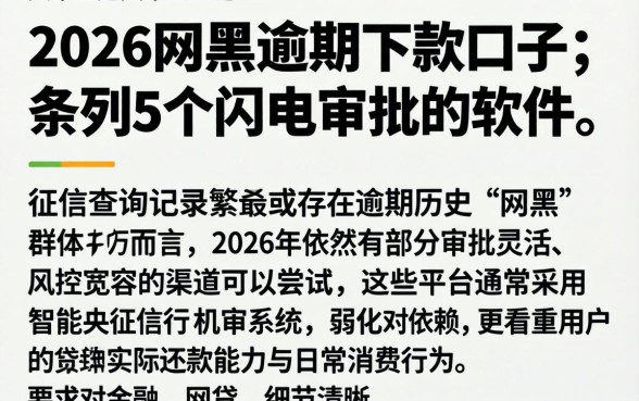 2026网黑逾期下款口子，条列5个闪电审批的软件