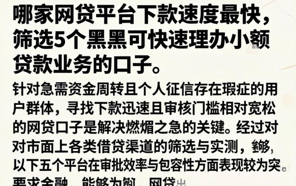 哪家网贷平台下款速度最快，筛选5个黑户可快速办理小额贷款业务的口子