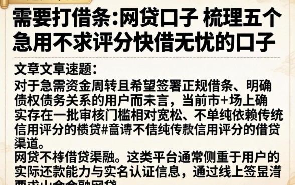 需要打借条的网贷口子，梳理五个急用不求评分快借无忧的口子
