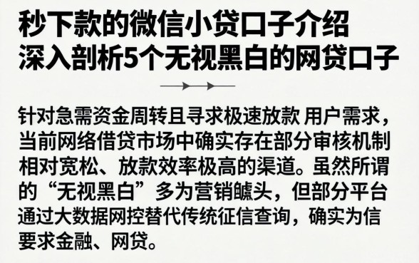 秒下款的微信小贷口子介绍，深入剖析5个无视黑白的网贷口子