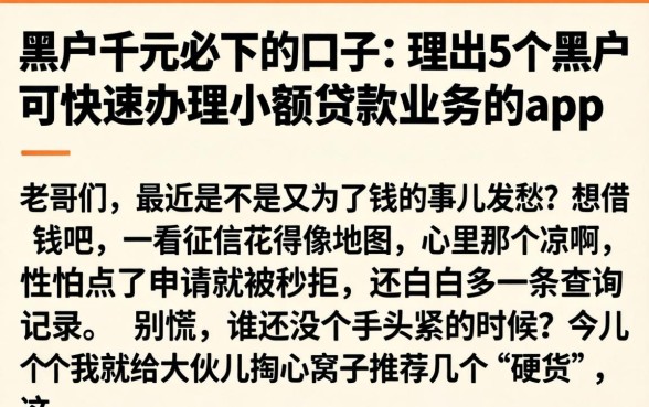 黑户千元必下的口子,理出5个黑户可快速办理小额贷款业务的app