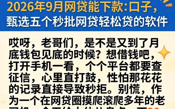 2026年9月网贷能下款的口子，甄选五个秒批网贷轻松贷的软件