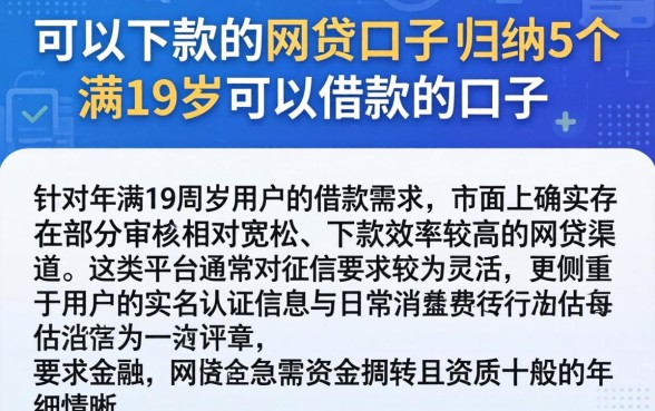 可以下款的网贷口子，归纳5个满19岁可以借款的口子