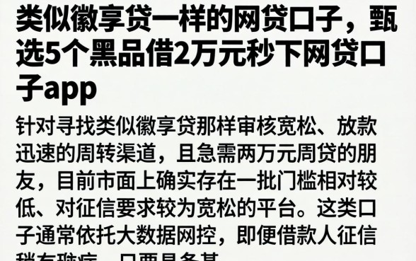 类似徽享贷一样的网贷口子，甄选5个黑户借2万元秒下网贷口子app