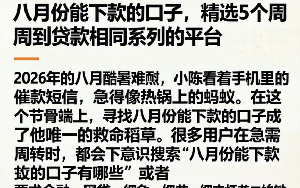 八月份能下款的口子,精选5个周周到贷款相同系列的平台