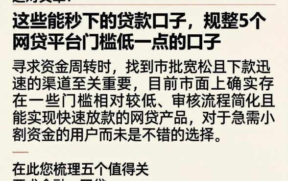这些能秒下的贷款口子，规整5个网贷平台门槛低一点的口子