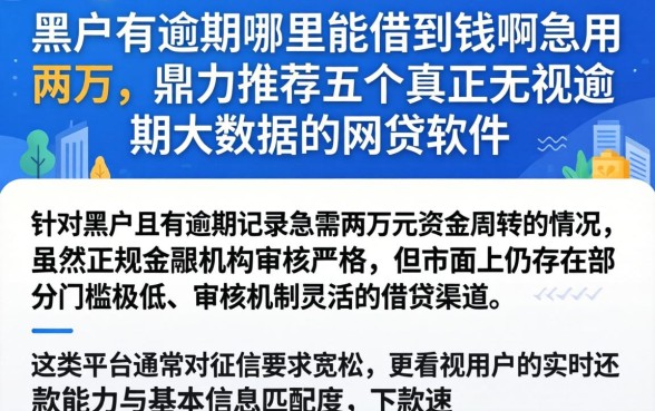 黑户有逾期哪里能借到钱啊急用两万,鼎力推荐五个真正无视逾期大数据的网贷软件