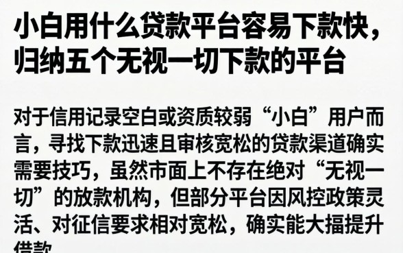 小白用什么贷款平台容易下款快，归纳五个无视一切下款的平台