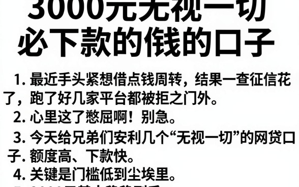3000元无视一切必下款的口子,胪列5个手机上可以借钱的口子