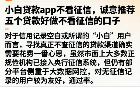 小白贷款app不看征信，诚意推荐五个贷款好做不看征信的口子