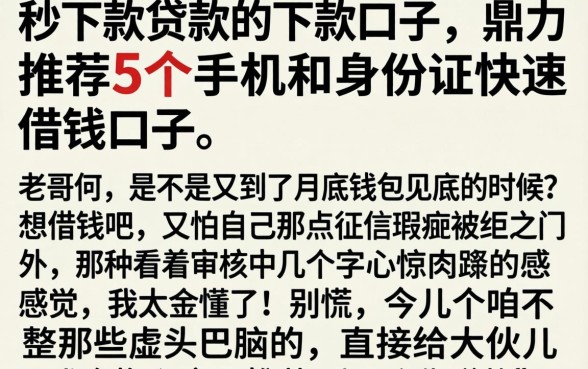 秒下款贷款的下款口子,鼎力推荐5个手机和身份证快速借钱口子