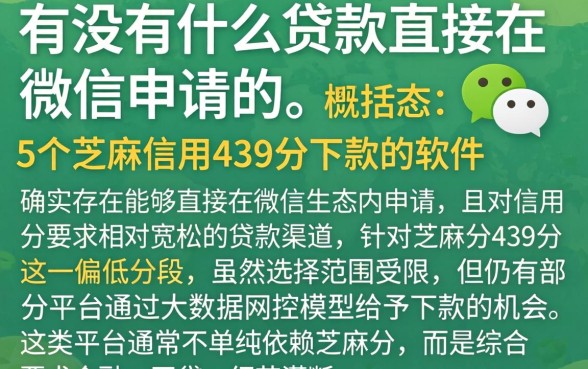 有没有什么贷款直接在微信申请的，概括5个芝麻信用439分下款的软件