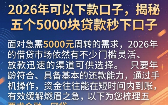 2026年可以下款的口子,揭秘五个5000块贷款秒下口子