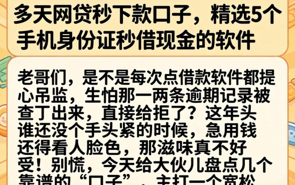 多天网贷秒下款的口子，精选5个手机身份证秒借现金的软件