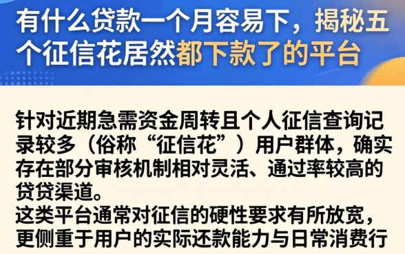 有什么贷款一个月容易下，揭秘五个征信花居然都下款了的平台