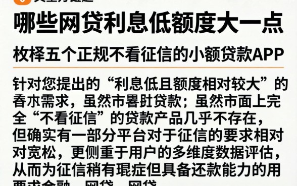 哪些网贷利息低额度大一点,枚举五个正规不看征信的小额贷款app