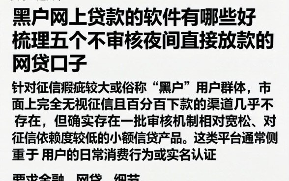 黑户网上贷款的软件有哪些好，梳理五个不审核夜间直接放款的网贷口子