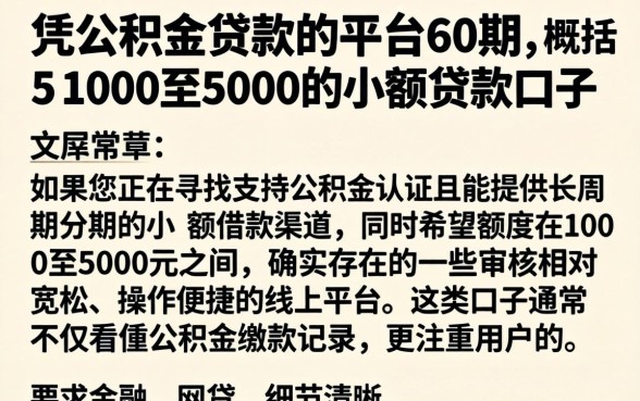 凭公积金贷款的平台60期，概括5个1000至5000的小额贷款口子