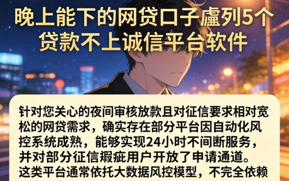 晚上能下的网贷口子，胪列5个贷款不上诚信平台的软件