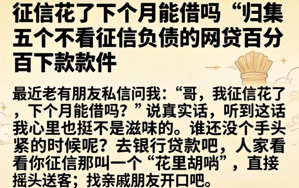 征信花了下个月能借吗，归集五个不看征信负债的网贷百分百下款软件