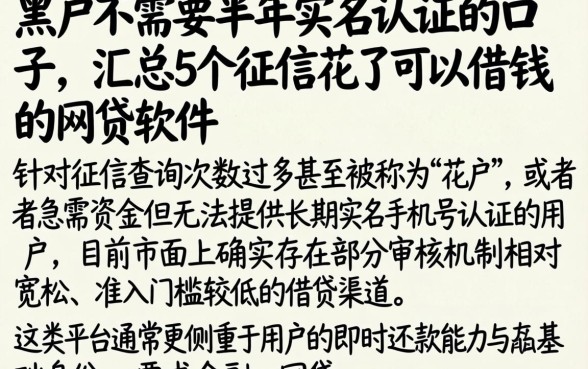 黑户不需要半年实名认证的口子,汇总5个征信花了可以借钱的网贷软件