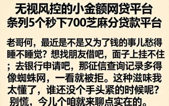 无视风控的小额网贷平台，条列5个秒下700芝麻分贷款平台