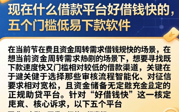 现在什么借款平台好借钱快的，详细阐述五个门槛低易下款软件