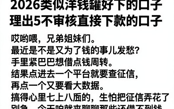 2026类似洋钱罐好下的口子，理出5个不审核直接下款的口子