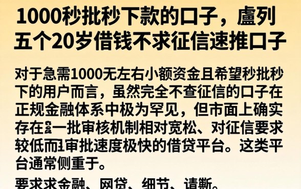 1000秒批秒下款的口子,胪列五个20岁借钱不求征信速借口子