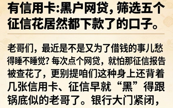 有信用卡的黑户网贷，筛选五个征信花居然都下款了的口子