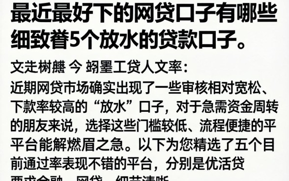 最近最好下的网贷口子有哪些，细致阐述5个放水的贷款口子