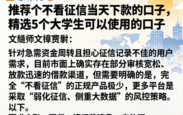 推荐个不看征信当天下款的口子,精选5个大学生可以使用的口子