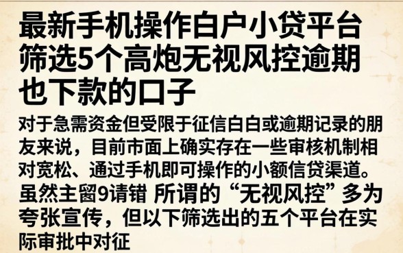最新手机操作白户小贷平台,筛选5个高炮无视风控逾期也下款的口子