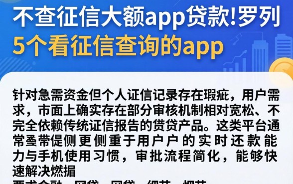 不查征信大额app贷款，罗列5个不看征信查询的app