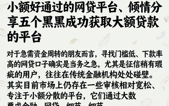 小额好通过的网贷平台,倾情分享五个黑户成功获取大额贷款的平台