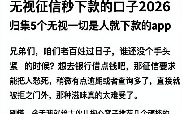 无视征信秒下款的口子2026,归集5个无视一切是人就下款的app