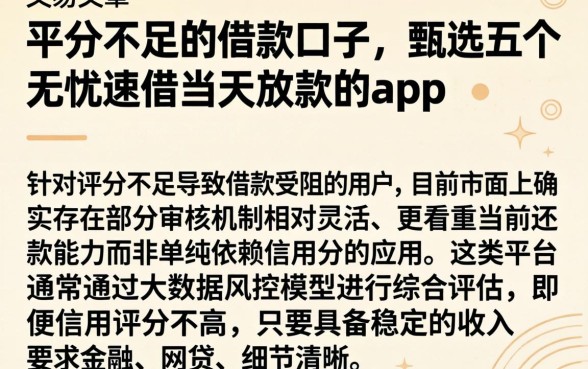平分不足的借款口子，甄选五个无忧速借当天放款的app