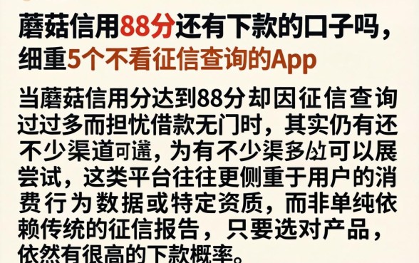 蘑菇信用88分还有下款的口子吗，细致阐述5个不看征信查询的app