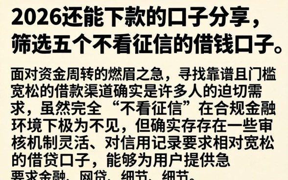 2026还能下款的口子分享，筛选五个不看征信的借钱口子